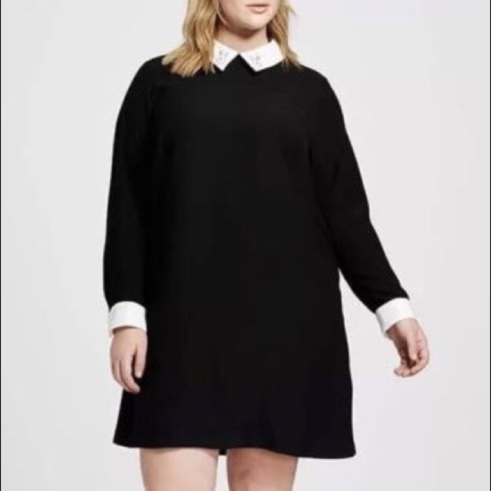 Black dress with white rabbit collar -EUC